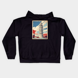 Leaning Tower of Pisa Italy Vintage Tourism Travel Poster Kids Hoodie